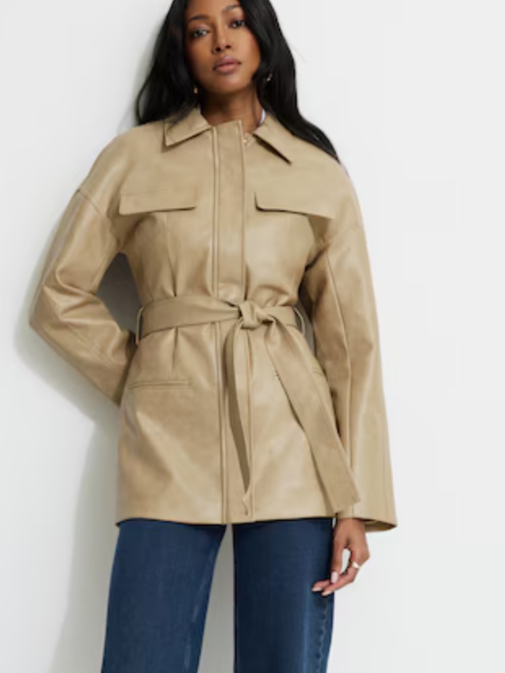 Dynamite Tan Belted Leather Jacket